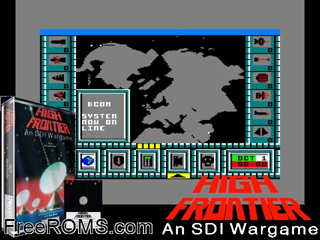 High Frontier (UK) (1987) [h1] Amstrad CPC game showing 3D box cover and gameplay screenshot